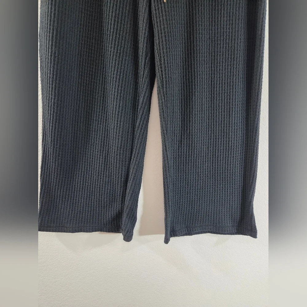 J. CREW Black Waffle Knit Cropped Wide Leg Cozy Lounge Soft Pajama Sleep Bottoms